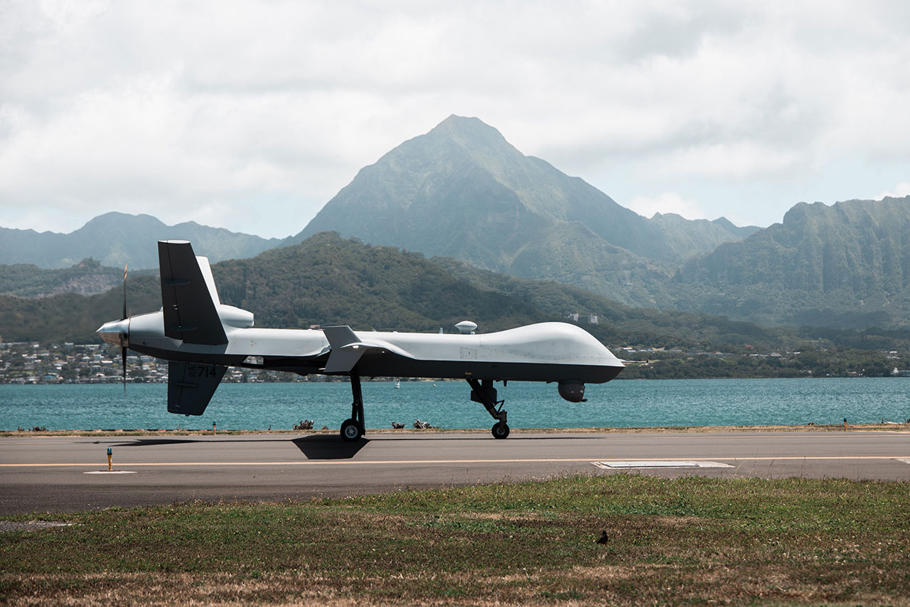 Photo of a USMC MQ-9 taxiing at Marine Corps Air Station Kaneohe Bay